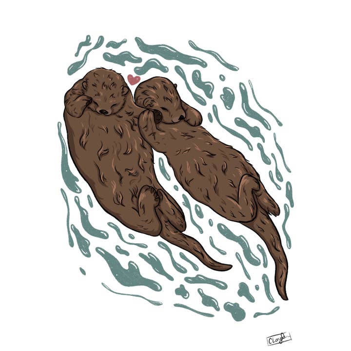 Otters Holding Hands Card for wholesale by Chloe Longden Art