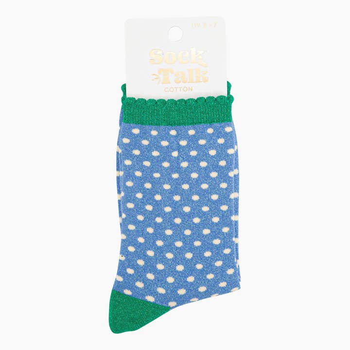 Sock Talk - Wholesale Sokken - Dames - Dames Glitter Sokken - Denim Blauw/Groen, Stippen