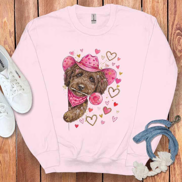 Chocolate Doodle Valentine Cowboy Sweatshirt for wholesale by Puppy Jo