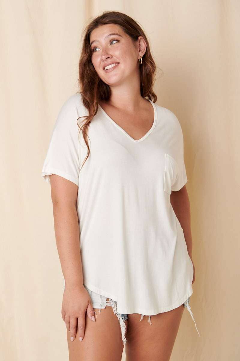 mittoshop - Wholesale T-Shirt - Women's - BT5074PL-PLUS BAMBOO FABRIC POCKET V-NECK TEE9