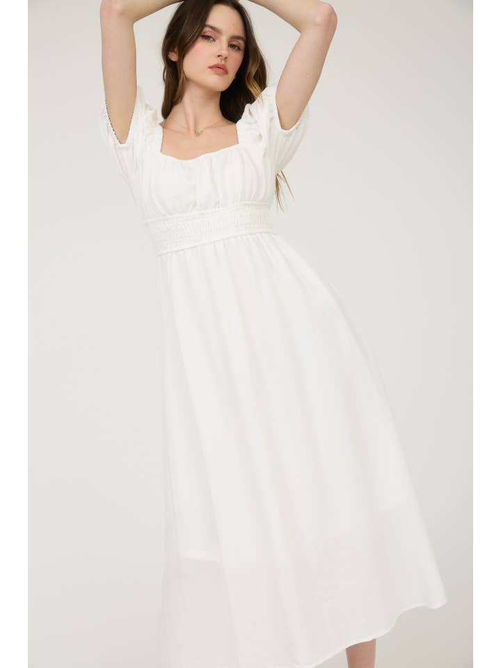 MINE – wholesale Dress – Women's – SOLID SMOCKED WAIST BALLOON SLEEVE MIDI DRESS18