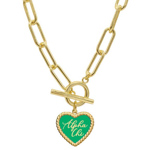 Over The Moon Greek - Wholesale Pendant/Charm Necklace - Sorority Enameled Heart Charm Necklace