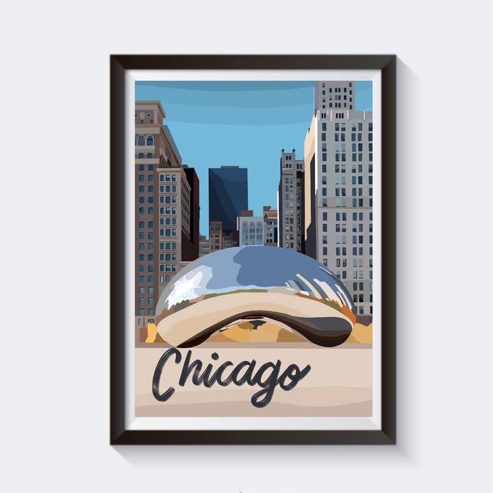 Stampa grafica da viaggio Chicago, Illinois, 6 misure per la vendita all'ingrosso da parte di 2 Sisters