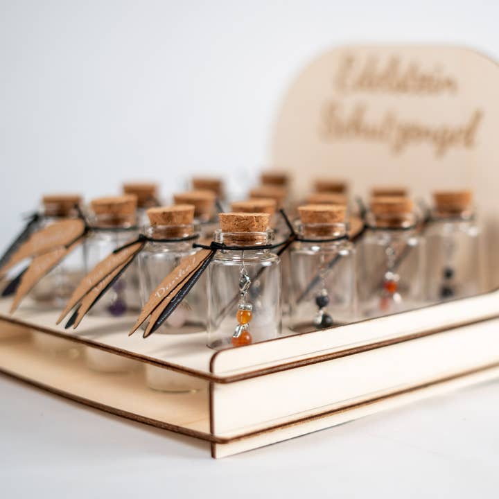RADULY - Vente Cadeaux pour invités - Présentoir en verre avec pierres précieuses : ange gardien