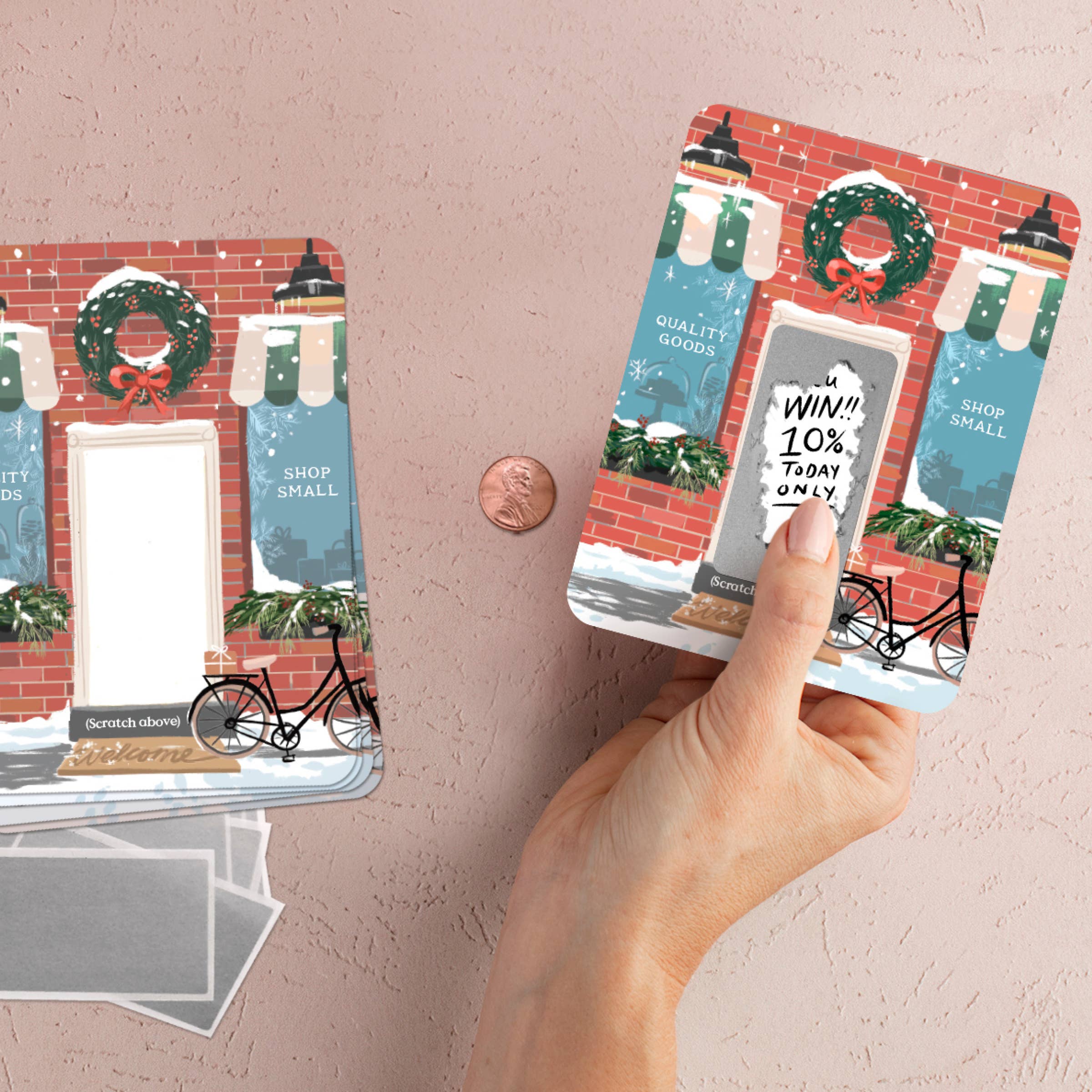 Inklings Paperie – wholesale Stationery/notecard set – 100 Customer Scratch-off Cards - Winter Brick Shop Small1