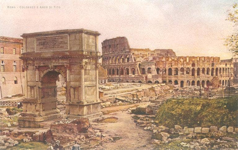 Found Image Press - Wholesale Postcard - Postcard IT-128 Ruins in Rome, Coliseum and Arch of Titus0