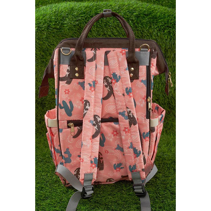 Kids Charm Online - Wholesale Diaper Bag - Baby - Western Boots & Cactus Printed Diaper Bag