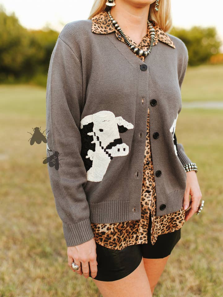 2 Fly Co - Wholesale Cardigan - Women's - CATTLE CARDI *BLK BALDY1