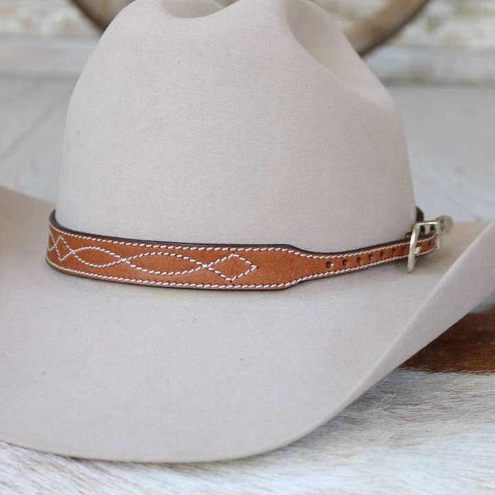 Brown Boot Stitch Leather Hat Band for wholesale by Willow Lane Hat Co.