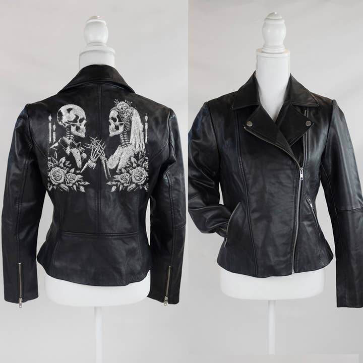 Unique Leather Jacket, Skeleton Embroidery Leather Jacket, W for wholesale by GiftsbyPR