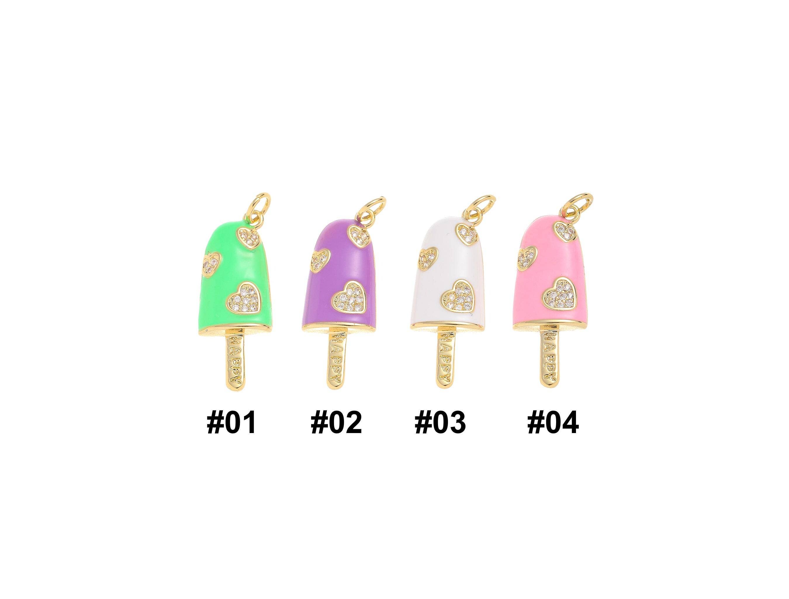 Jewel Pledge - Wholesale Individual Charm/Pendant - Gold CZ Ice Cream Popsicle Stick Charm for Jewelry CPG22050