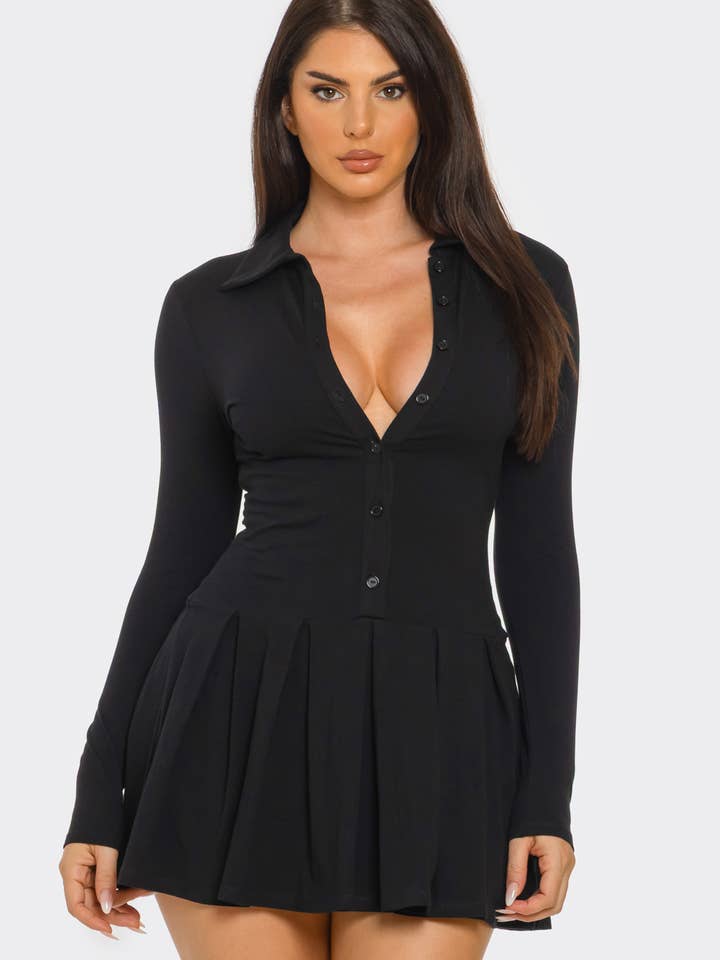 Julia by LoveJ - Wholesale Dress - Women's - Front Button Down Inside Shorts Pleated Mini Dress10