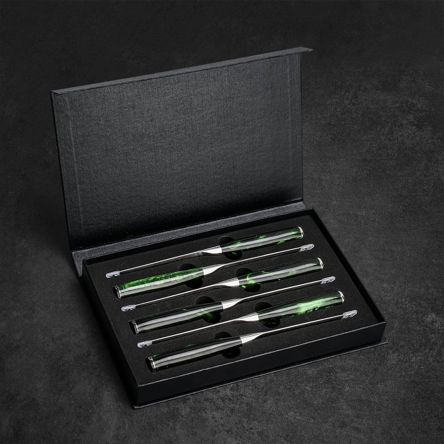 Senken Knives - Vente Sets de couteaux - Set de 6 couteaux à steak en acier à haute teneur en carbone "Wasabi" avec coffret cadeau2