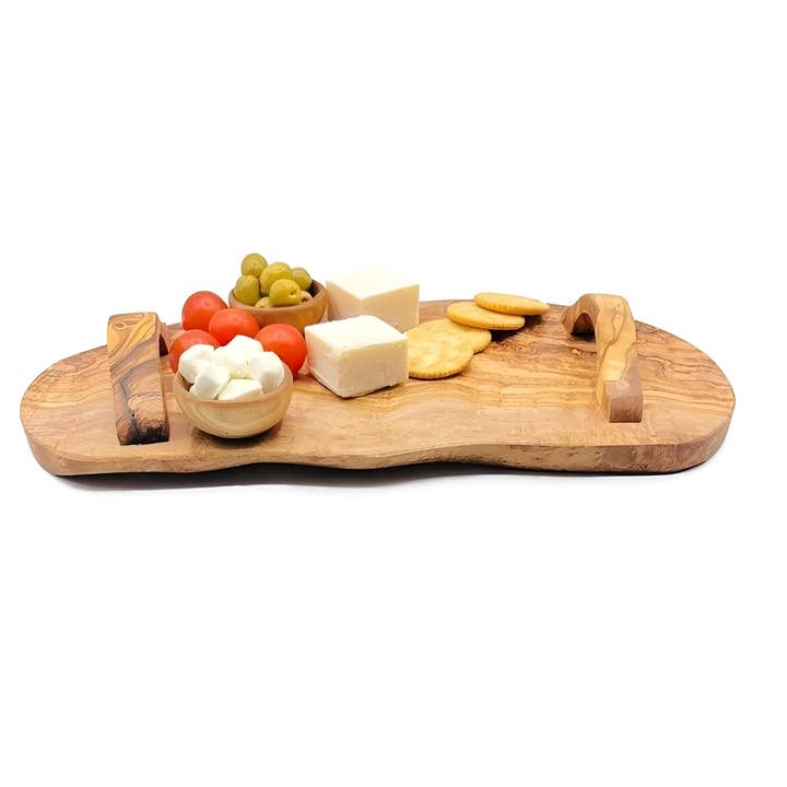 Olive Wood Live Edge Cheese Board with Handle 15"x7.5 for wholesale by Bearthy