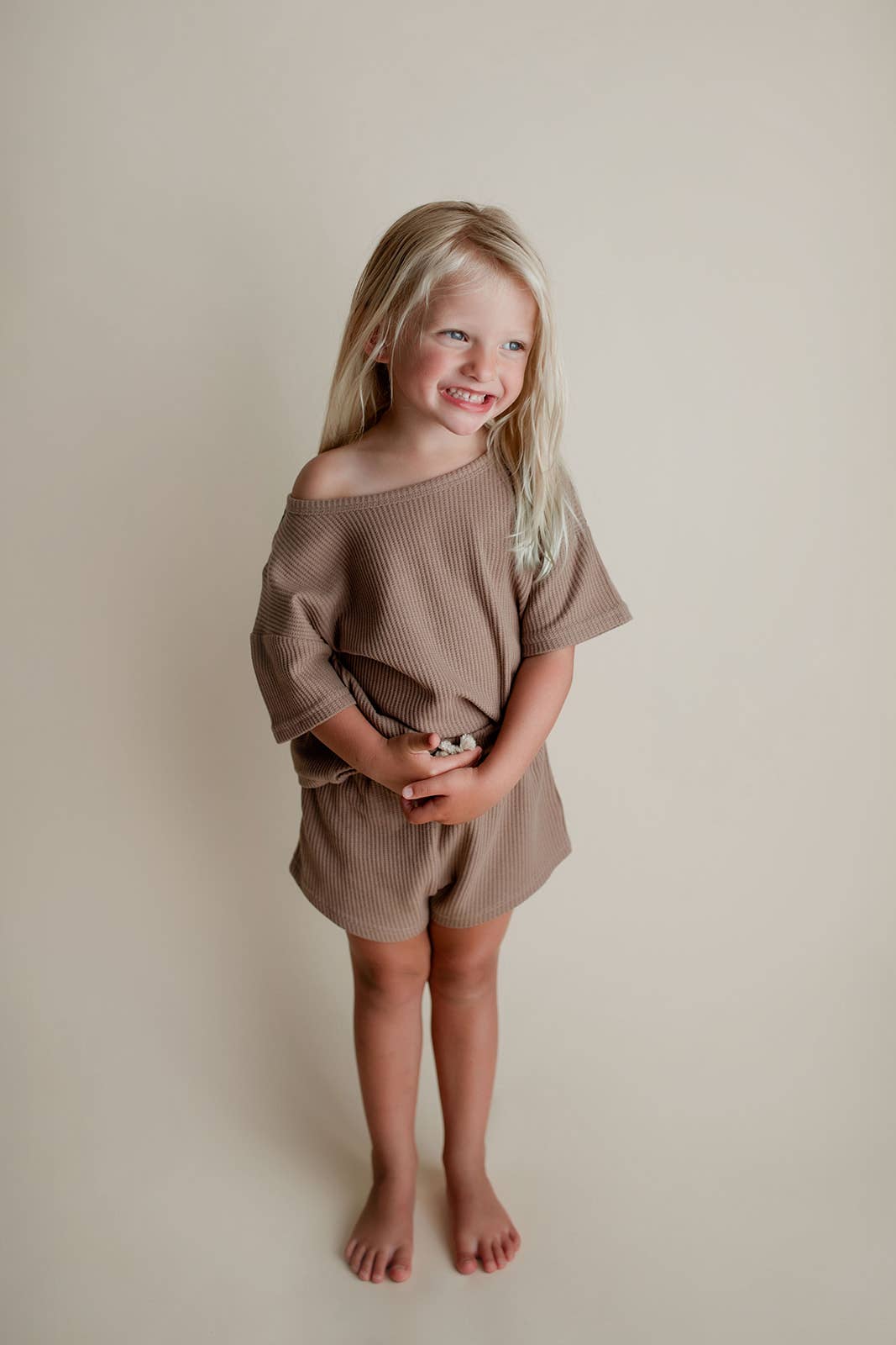 Three Little Tots - Wholesale Top & Short Set - Kids - Cocoa Sands Neutral Summer Waffle Toddler Top & Bottom Set26