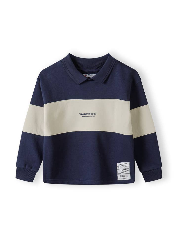 Camisola polar de rapaz com gola polo e painéis contrastantes em azul-marinho por atacado de Minoti sp. z o.o.