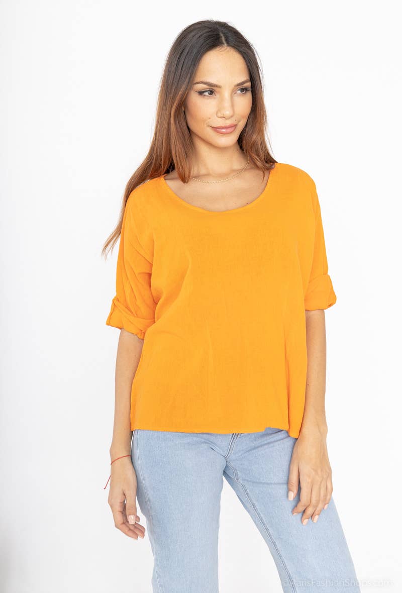 LINEN & COTTON HOUSE – Engroshandel T-shirt – til kvinder – Crop-top i bomuld og hør, bedst sælgende model 101117