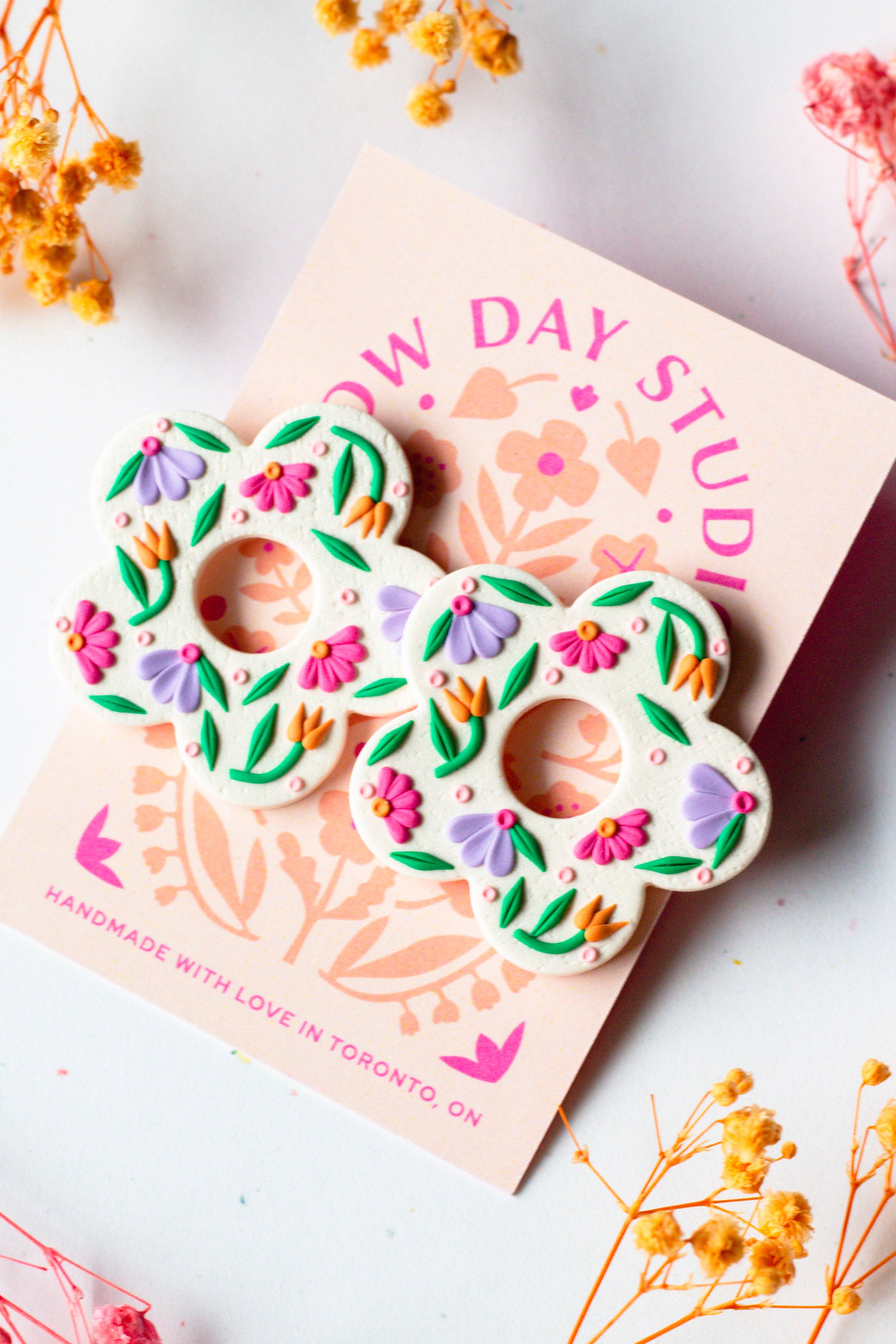 Slow Day Studios – wholesale Dangle earrings – Polymer Clay Oversized Floral Detailed Flower Studs2