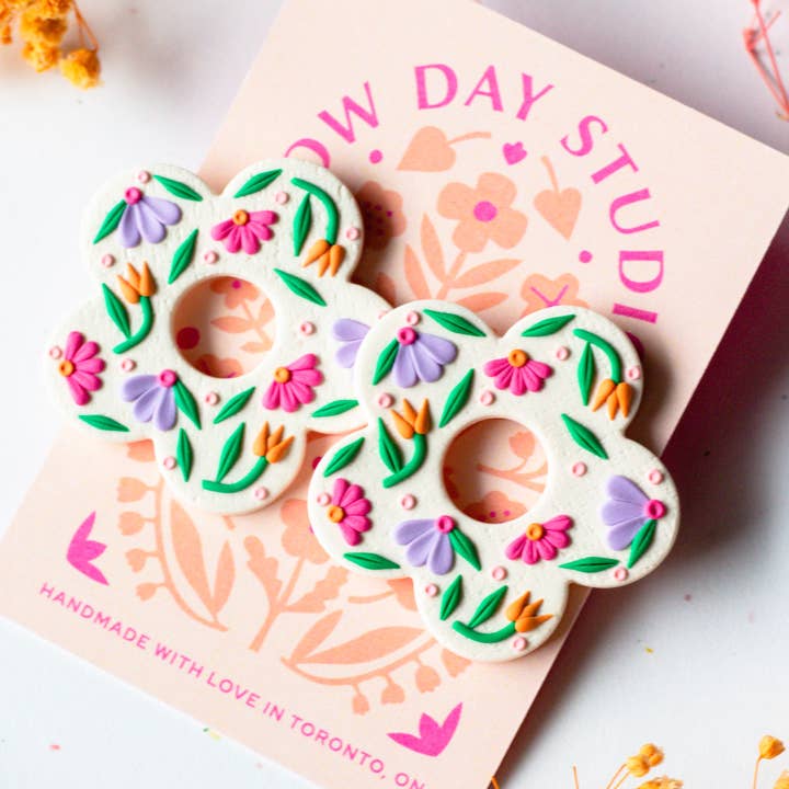 Slow Day Studios - Wholesale Dangle Earrings - Polymer Clay Oversized Floral Detailed Flower Studs2