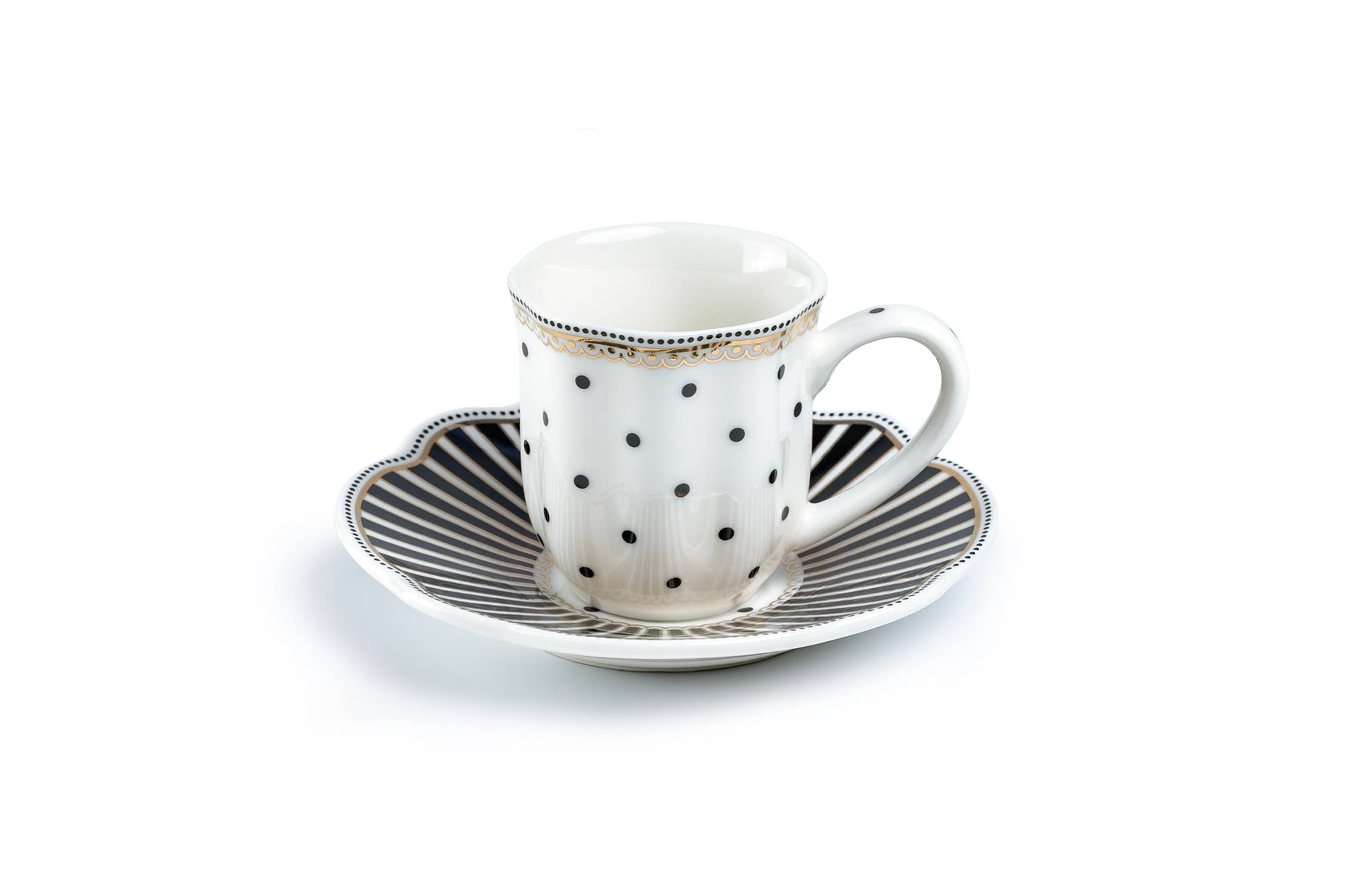 Grace Teaware - Wholesale Coffee/Tea Cup - Black Josephine Stripes Dots 2oz Demitasse Cups and Saucers2
