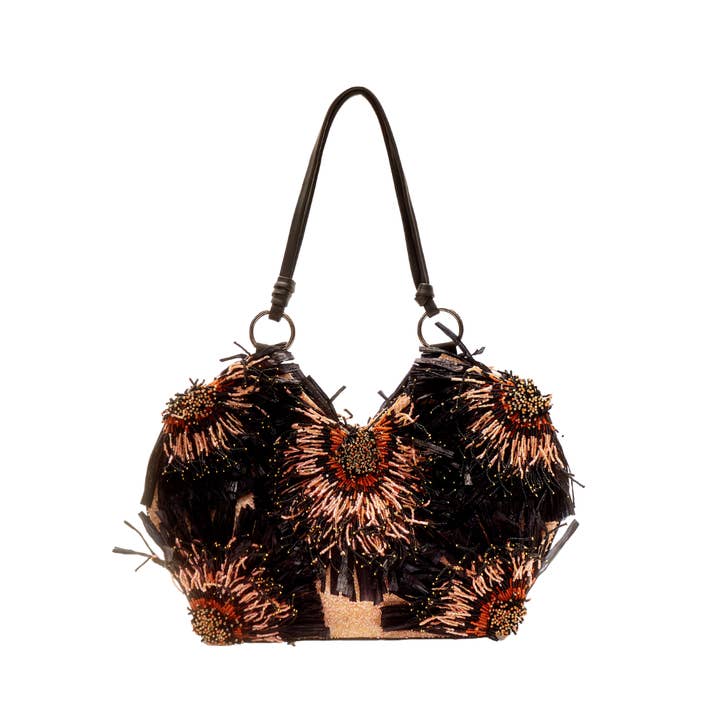 SOLARA RAFFIA BAG (Peach/Black) for wholesale by Onalaja