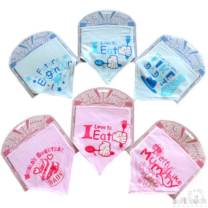 Bandana Haklappar: Rosa/Blå Tryckt - BB356 för wholesale av Soft Touch