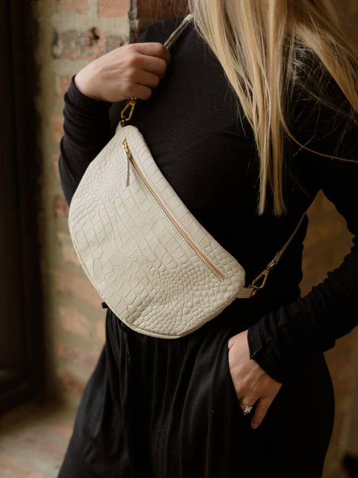 The Big Sling Bag, Ivory Croco for wholesale by ABBY ALLEY