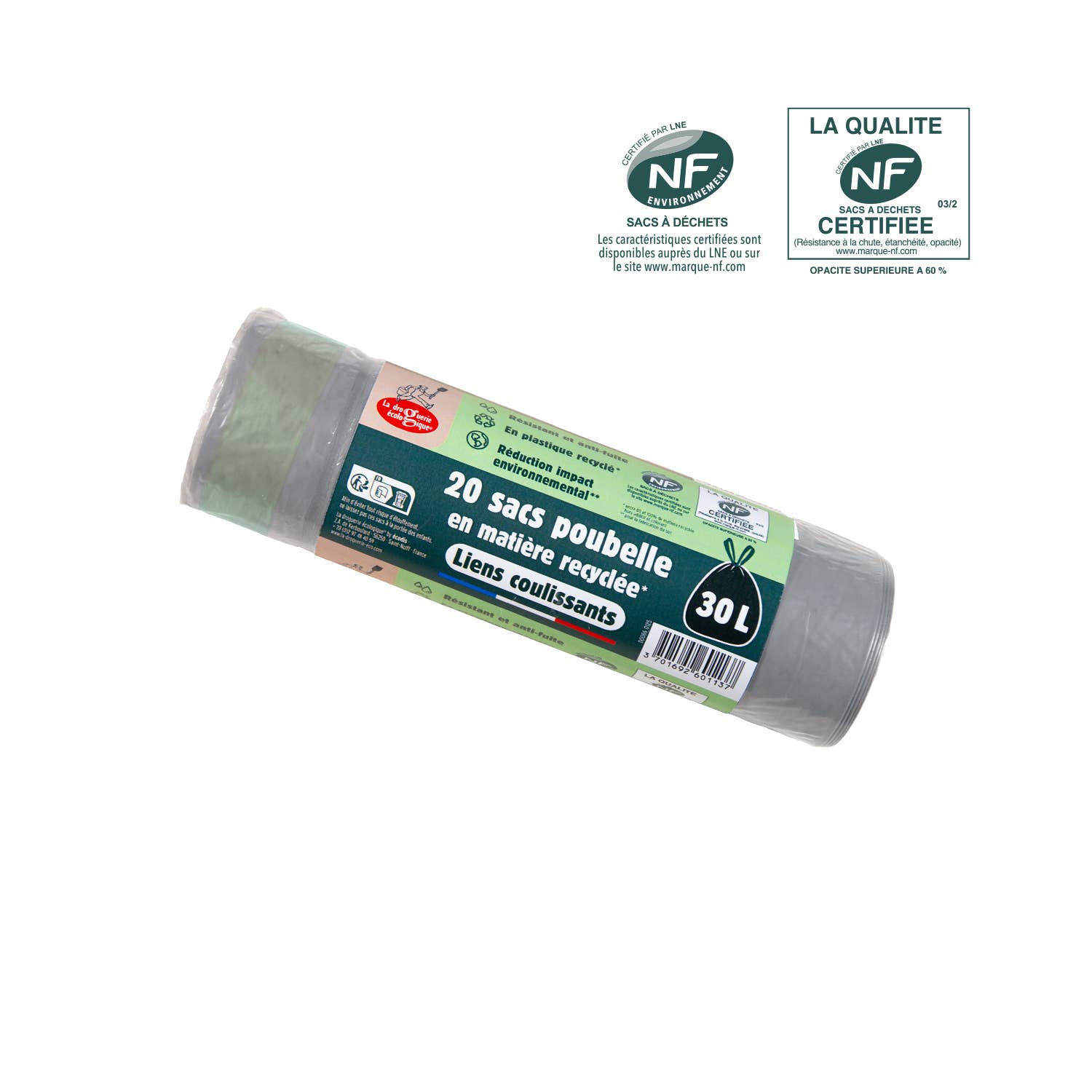 Ecodis - Grand Beau - Wholesale Trashcan/Trash Bin - Display 20 Trash Bags with Drawstring 30 L - La Droguerie0