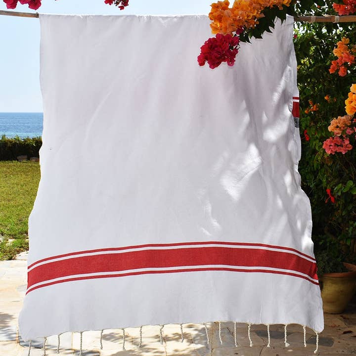 Fouta Tunisia – Großhandel Badetuch – Weiße Fouta mit farbigen Streifen