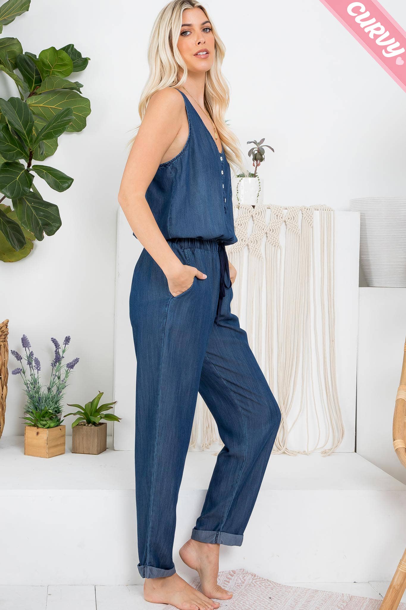 MEZCLILLA MONO DE MEZCLILLA DE UNA PIEZA CON BOTONES EN LA PARTE DELANTERA DE TALLA GRANDE de venta al por mayor en Faire10