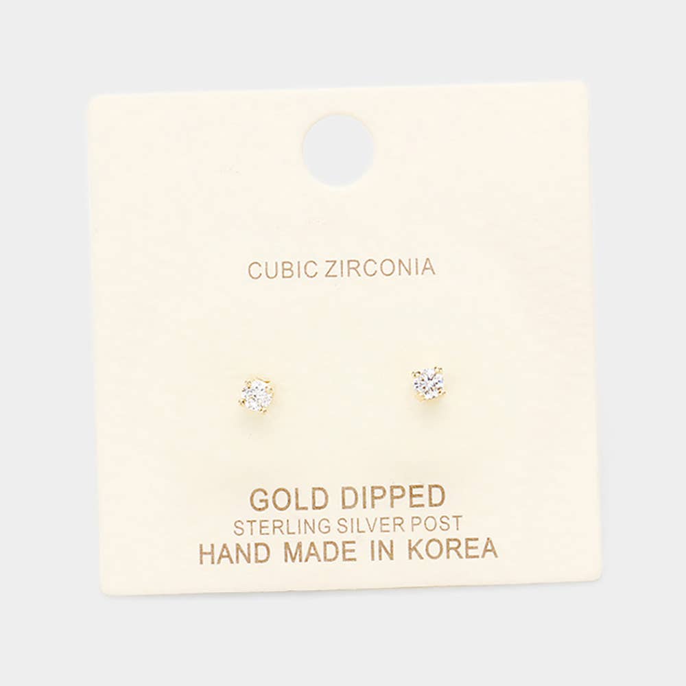 Sensibling Corp. - Wholesale Stud/Post Earrings - Gold Dipped 3mm Cubic Zirconia Square/Round Stud Earrings2