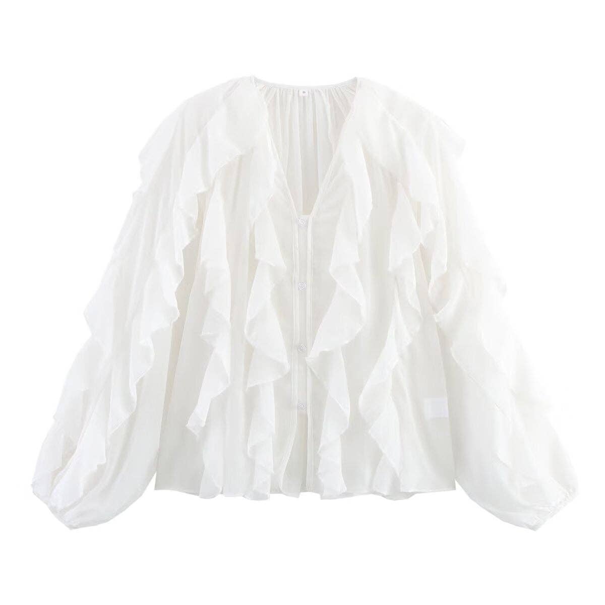 Marayn - Wholesale Blouse - Women's - Chic 2025 European Vneck Ruffled Layered Blouse B888270