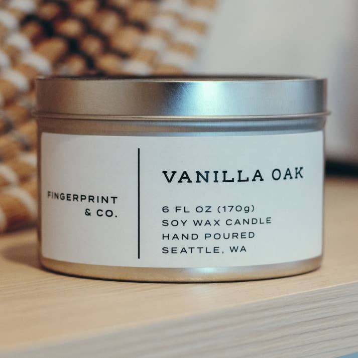 6oz Vanilla Oak Soy Candle for wholesale by Fingerprint & Co