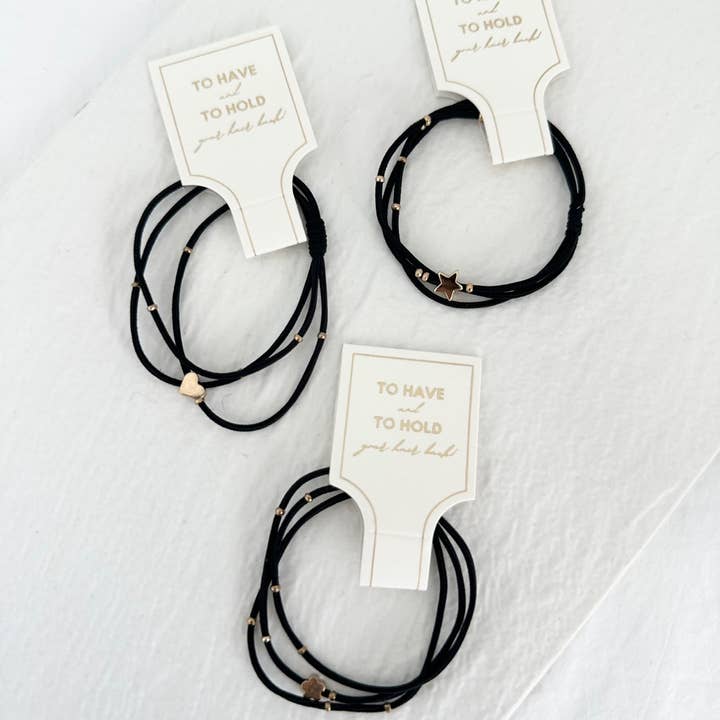 LoveLina – wholesale Hair tie – Black Elastic Hair Ties with Gold Heart Charm - GITO