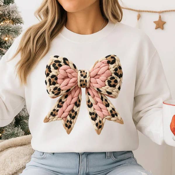 Sweat-shirt en fil léopard avec nœud pour la vente par Sunflower Designs