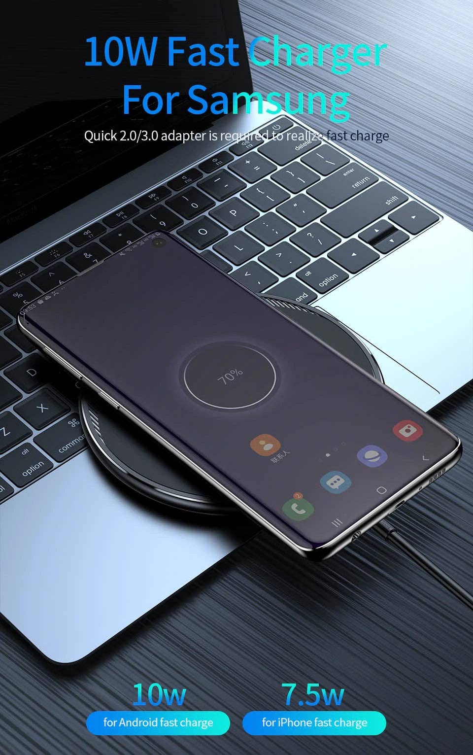 Black 10W Fast Wireless Charger Charging Pad For Qi Enabled Device for wholesale on Faire14