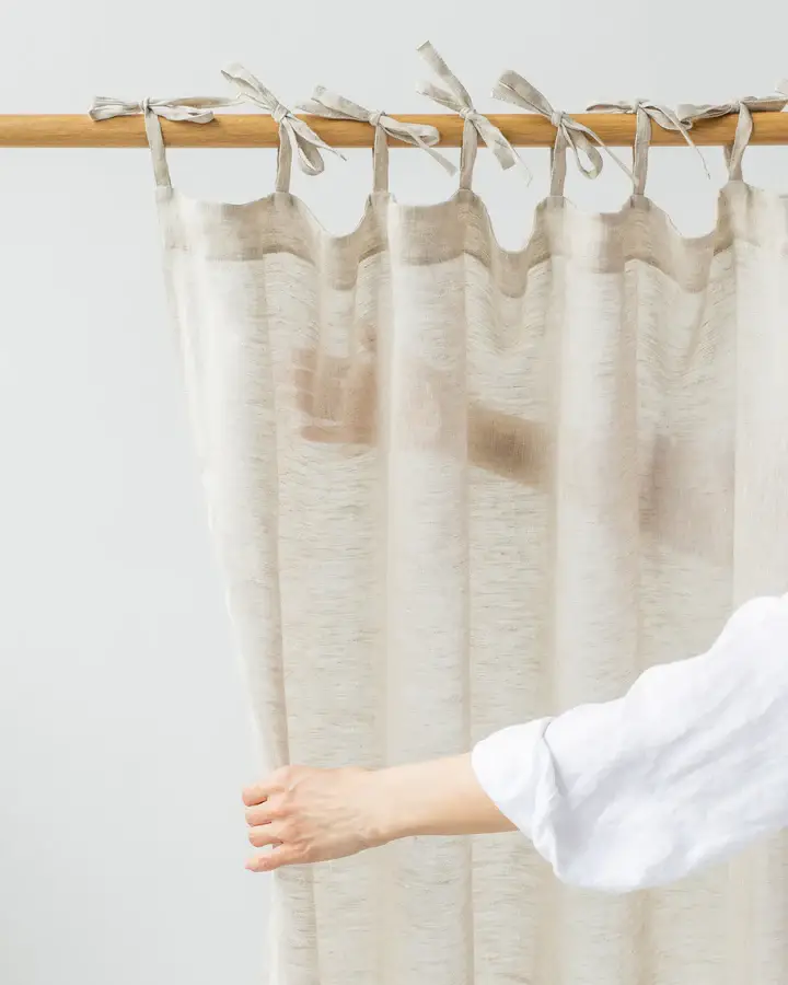 MagicLinen (We handle U.S. import procedures for you) - Wholesale Curtain - Sheer Tie Top Linen Curtain Panel in Natural Melange1