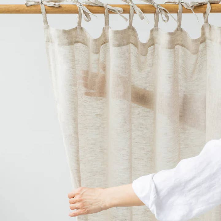 MagicLinen (We handle U.S. import procedures for you) - Wholesale Curtain - Sheer Tie Top Linen Curtain Panel in Natural Melange1