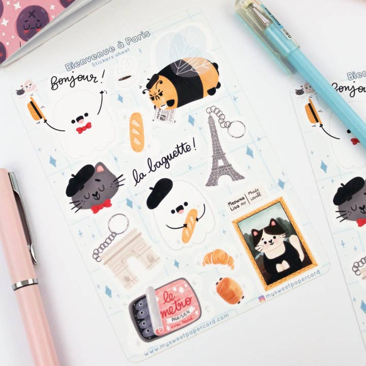 Welcome to Paris Stickers Sheet - Summer Planner Stickers for wholesale by My Sweet Paper Card
