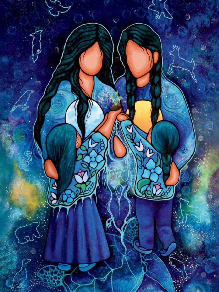 Sky Woman and Her Family Art Print by Jackie Traverse for wholesale by Indigenous Puzzles and Art