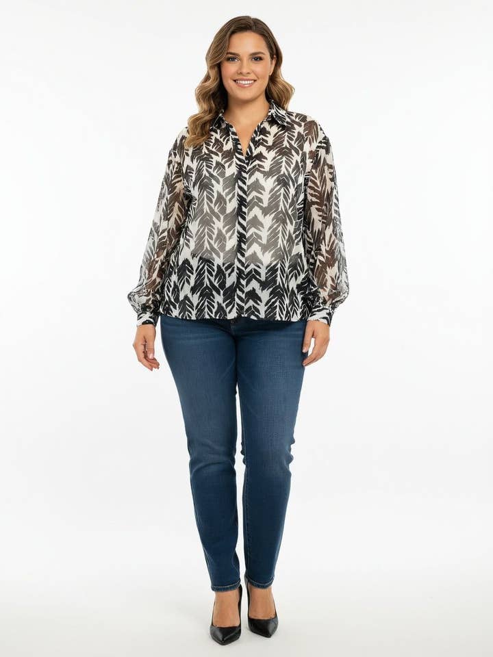 lp16026-noir Chemise à motif imprimé taille + pour la vente par Lilie Rose