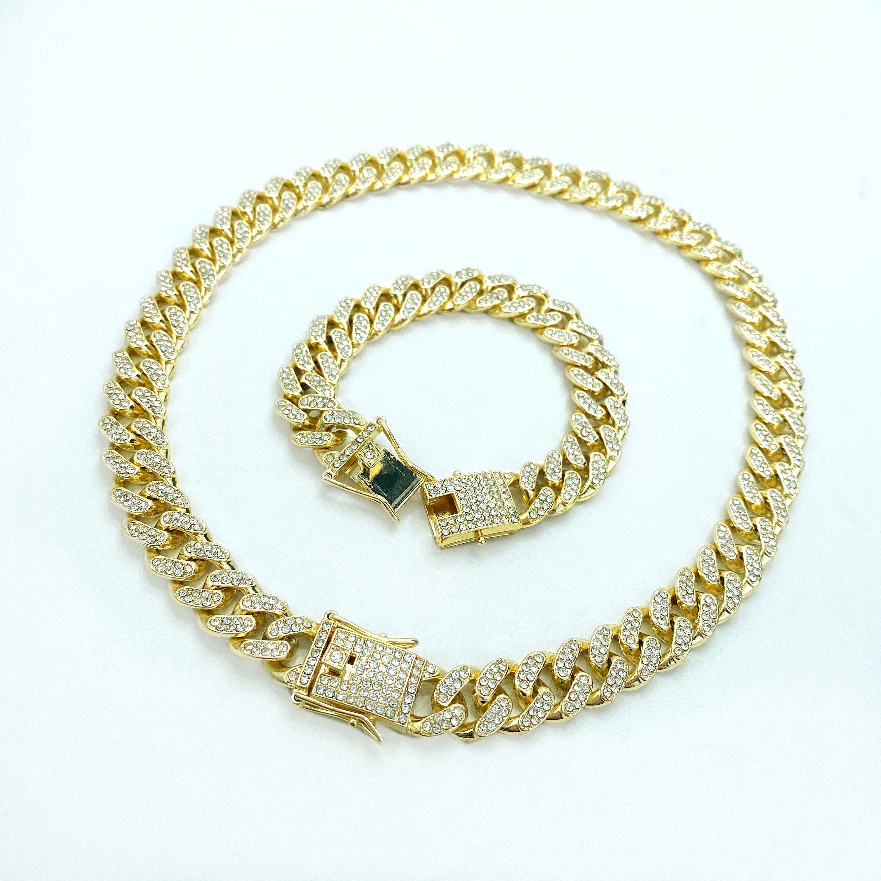 Luxus Accessories - Wholesale Jewelry Set - 14k Gold Filled Iced CUBAN LINK  Chain & Bracelet5
