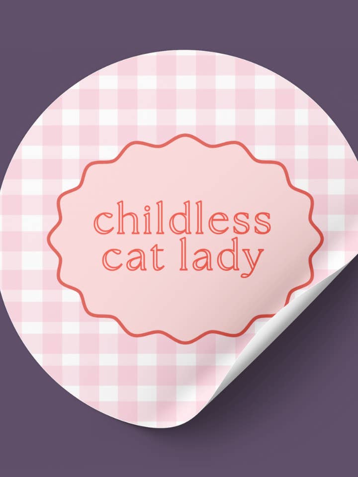 Taylor Swift Gingham Childless Cat Lady - Vinyl Sticker Art for wholesale by The Blank Canvas Company