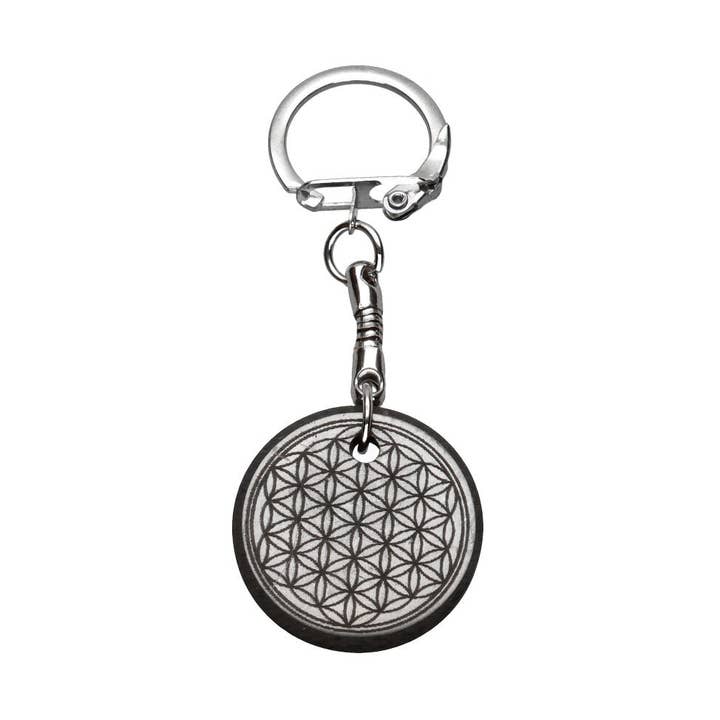 Shungit Flower of Life keychain -2- for wholesale by Vives de la Cortada S.L