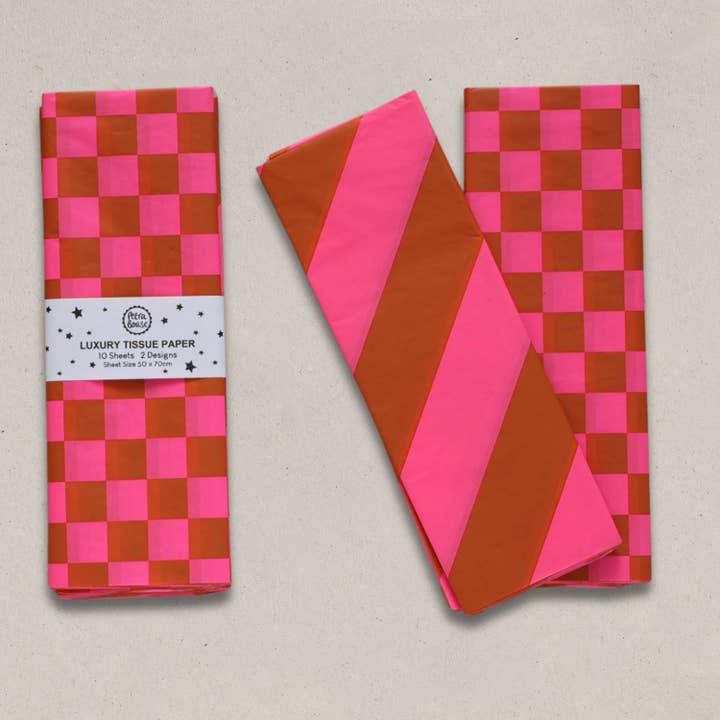 Petra Boase Ltd - Vente Papiers de soie - Papier de soie de luxe à damier/diagonale - Gingembre/Fl Pink