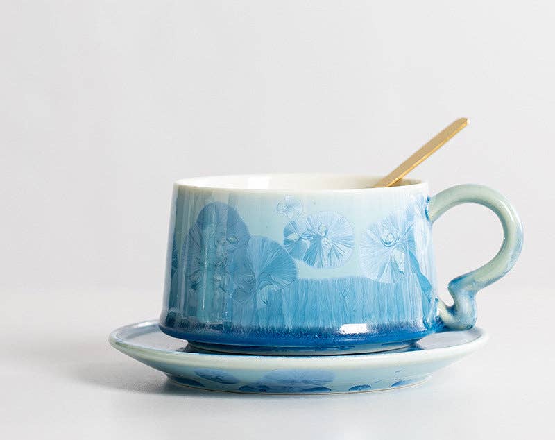 Gohobi （We cover U.S. import duties） – Großhandel Tee-/Kaffeetasse – Gohobi Kristallglasierte Kaffeetasse mit Untertasse 0134