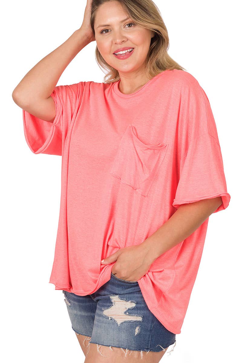 42POPS – Engroshandel T-shirt – til kvinder – 42POPS Plus Oversized boyfriend t-shirt med rå kanter6