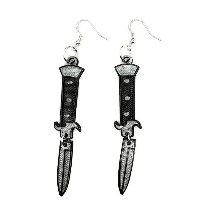 Switchblade 3D Printed Earrings for wholesale by Printy Vibes