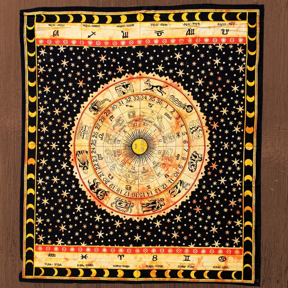 KARMA YOGA SHOP - Wholesale Tapestry/Textile - “Mandala of the Zodiac” cotton wall hanging1