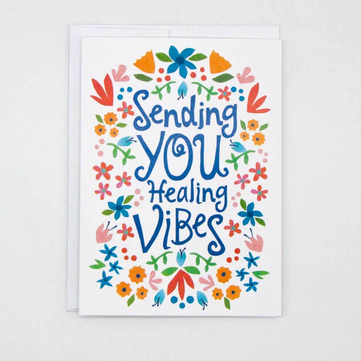 Sending Healing Vibes Get Well Card – Bright & Floral Design for wholesale by Kim Dettmer Art